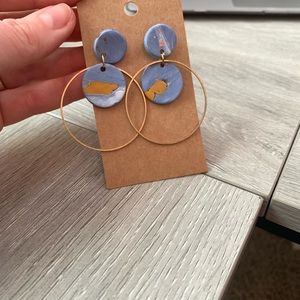 Blue and Gold Clay Earrings